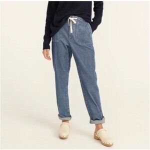 J.Crew Tie-waist Camp Pants Womens Medium Blue Corduroy Jogger Relaxed Tapered